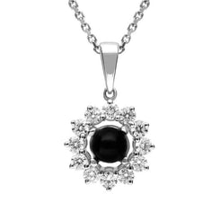 18ct White Gold Whitby Jet 0.35ct Diamond Round Centre Necklace P2658