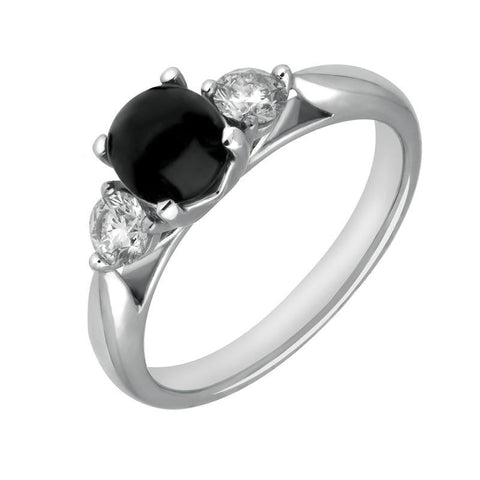 18ct White Gold Whitby Jet 0.36ct Diamond Round Claw Set Ring R895
