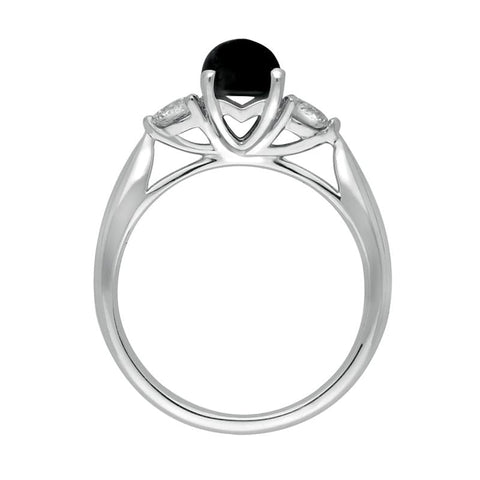 18ct White Gold Whitby Jet 0.36ct Diamond Round Claw Set Ring R895