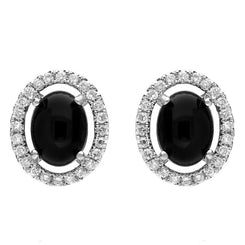 18ct White Gold Whitby Jet 0.38ct Diamond Oval Centre Stud Earrings E2209