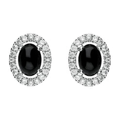 18ct White Gold Whitby Jet 0.19ct Diamond Oval Stud Earrings E2250