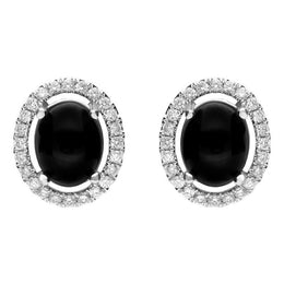 18ct White Gold Whitby Jet 0.51ct Diamond Oval Stud Earrings, E2212. 