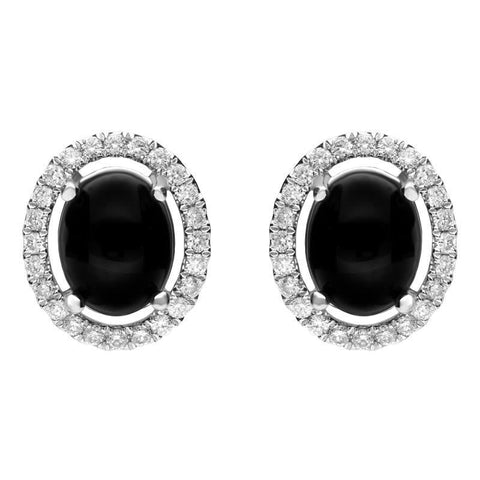 18ct White Gold Whitby Jet 0.51ct Diamond Oval Stud Earrings, E2212. 