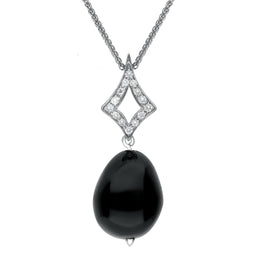 18ct White Gold Whitby Jet Diamond Bead Pave Set Open Diamond Shape Necklace, PUNQ0000266