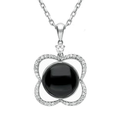 18ct White Gold Whitby Jet Diamond Open Flower Necklace, P1331