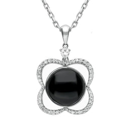 18ct White Gold Whitby Jet Diamond Open Flower Necklace, P1331