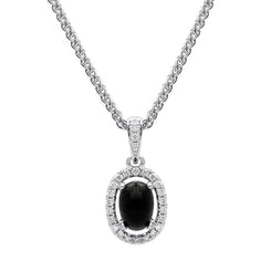 18ct White Gold Whitby Jet Diamond Oval Cluster Necklace, P3324.
