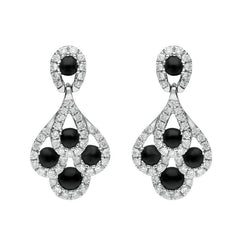 18ct White Gold Whitby Jet Diamond Peacock Drop Earrings 00112896