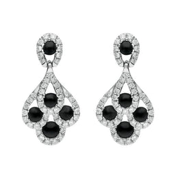 18ct White Gold Whitby Jet Diamond Peacock Drop Earrings 00112896