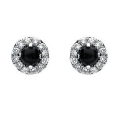 18ct White Gold Whitby Jet and Diamond Round Stud Earrings. E2121. 