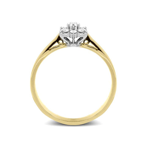 18ct Yellow Gold 0.16ct Diamond Flower Cluster Ring, FEU-572.