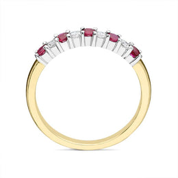 18ct Yellow Gold 0.26ct Ruby Diamond Half Eternity Ring FEU-1942