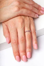 18ct Yellow Gold 0.26ct Ruby Diamond Half Eternity Ring, FEU-1942.