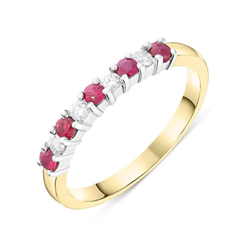 18ct Yellow Gold 0.26ct Ruby Diamond Half Eternity Ring FEU-1942