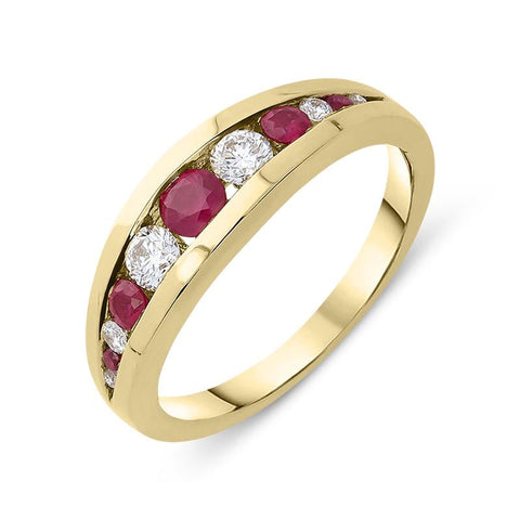 18ct Yellow Gold 0.29ct Ruby Diamond Graduating Ring, FEU-1411.