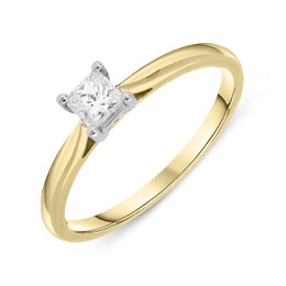 18ct Yellow Gold 0.33ct Diamond Princess Cut Solitaire Ring, FEU-760.