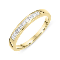 18ct Yellow Gold 0.34ct Diamond Princess Cut Half Eternity Ring, FEU-868.