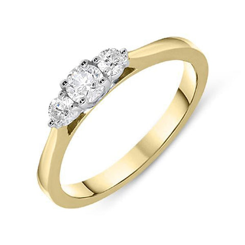 18ct Yellow Gold 0.35ct Diamond Brilliant Cut Trilogy Ring, FEU-499.