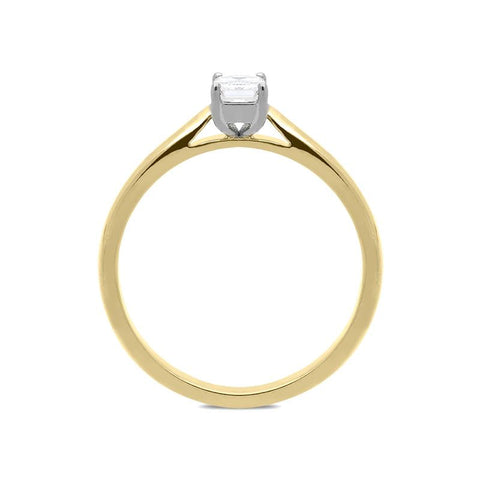 18ct Yellow Gold 0.35ct Diamond Emerald Cut Solitaire Ring, FEU-719.