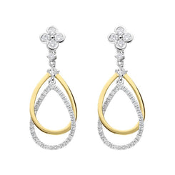 18ct Yellow Gold 0.35ct Diamond Flower Top Pear Drop Earrings FEU-1975