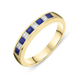 18ct Yellow Gold 0.36ct Sapphire Diamond Half Eternity Ring FEU-1941