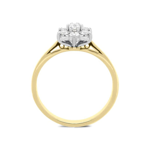 18ct Yellow Gold 0.37ct Diamond Flower Cluster Ring, FEU-574. 