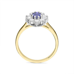 18ct Yellow Gold 0.49ct Sapphire Diamond Oval Cluster Ring FEU-1954