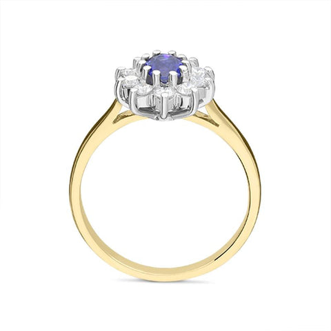 18ct Yellow Gold 0.49ct Sapphire Diamond Oval Cluster Ring FEU-1954