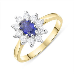 18ct Yellow Gold 0.49ct Sapphire Diamond Oval Cluster Ring