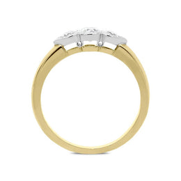 18ct Yellow Gold 0.52ct Diamond Millgrain Trilogy Ring, FEU-1197.