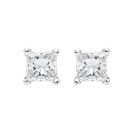 18ct Yellow Gold 0.52ct Diamond Princess Cut Solitaire Stud Earrings, FEU-251.