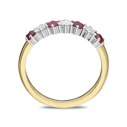 18ct Yellow Gold 0.52ct Ruby Diamond Half Eternity Ring FEU-1989
