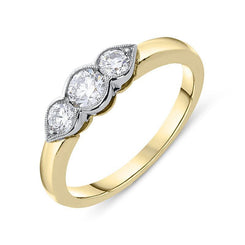 18ct Yellow Gold 0.53ct Diamond Trilogy Ring, FEU-1527.