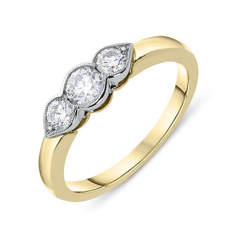 18ct Yellow Gold 0.53ct Diamond Trilogy Ring, FEU-1527.