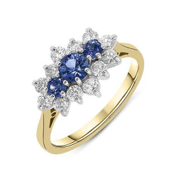 18ct Yellow Gold 0.54ct Sapphire and Diamond Cluster Ring, FEU-1226.