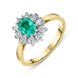 18ct Yellow Gold 0.55ct Emerald Diamond Cluster Ring, FEU-1487.
