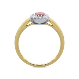 18ct Yellow Gold 0.55ct Ruby Diamond Oval Cluster Ring, FEU-1511.