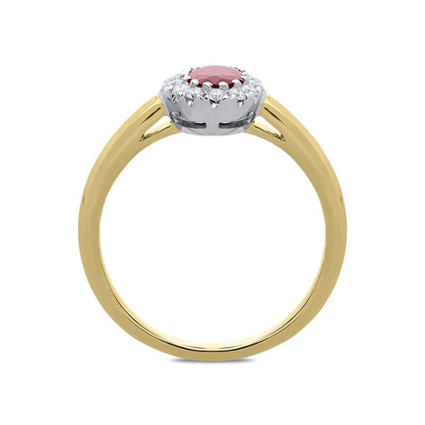 18ct Yellow Gold 0.55ct Ruby Diamond Oval Cluster Ring, FEU-1511.