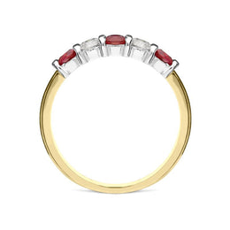 18ct Yellow Gold 0.57ct Ruby Diamond Half Eternity Ring FEU-2043
