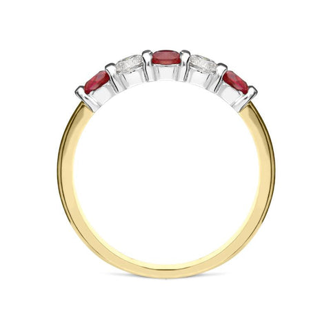 18ct Yellow Gold 0.57ct Ruby Diamond Half Eternity Ring FEU-2043