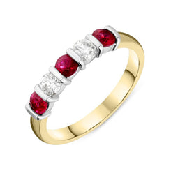 18ct Yellow Gold 0.57ct Ruby Diamond Half Eternity Ring FEU-2043