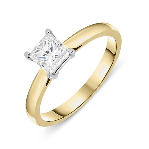 18ct Yellow Gold 0.71ct Diamond Princess Cut Solitaire Ring. FEU-721. 