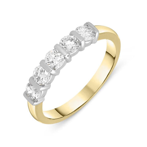 18ct Yellow Gold 0.72ct Diamond Bar Set Half Eternity Ring, FEU-908.