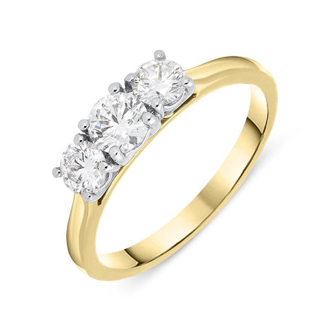 18ct Yellow Gold 0.75ct Diamond Brilliant Cut Trilogy Ring, FEU-1642.
