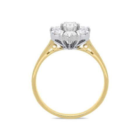 18ct Yellow Gold 0.77ct Diamond Flower Cluster Ring. FEU-570.
