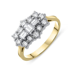 18ct Yellow Gold 1.10ct Diamond Baguette Cut Cluster Ring, FEU-1254.