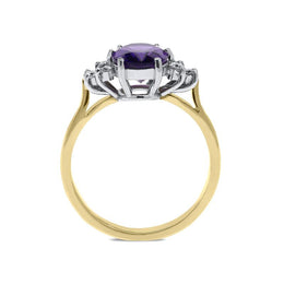 18ct Yellow Gold 1.54ct Amethyst Diamond Oval Cut Ring, FEU-1271.