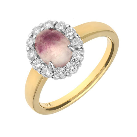 18ct Yellow Gold Blue John 0.41ct Diamond Oval Claw Cluster Ring. R602.