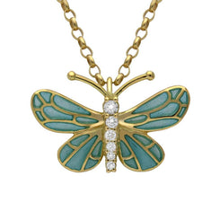 18ct Yellow Gold Diamond Enamel House Style Butterfly Necklace P2935