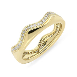 18ct Yellow Gold Diamond Wave Stacking Ring, R1142